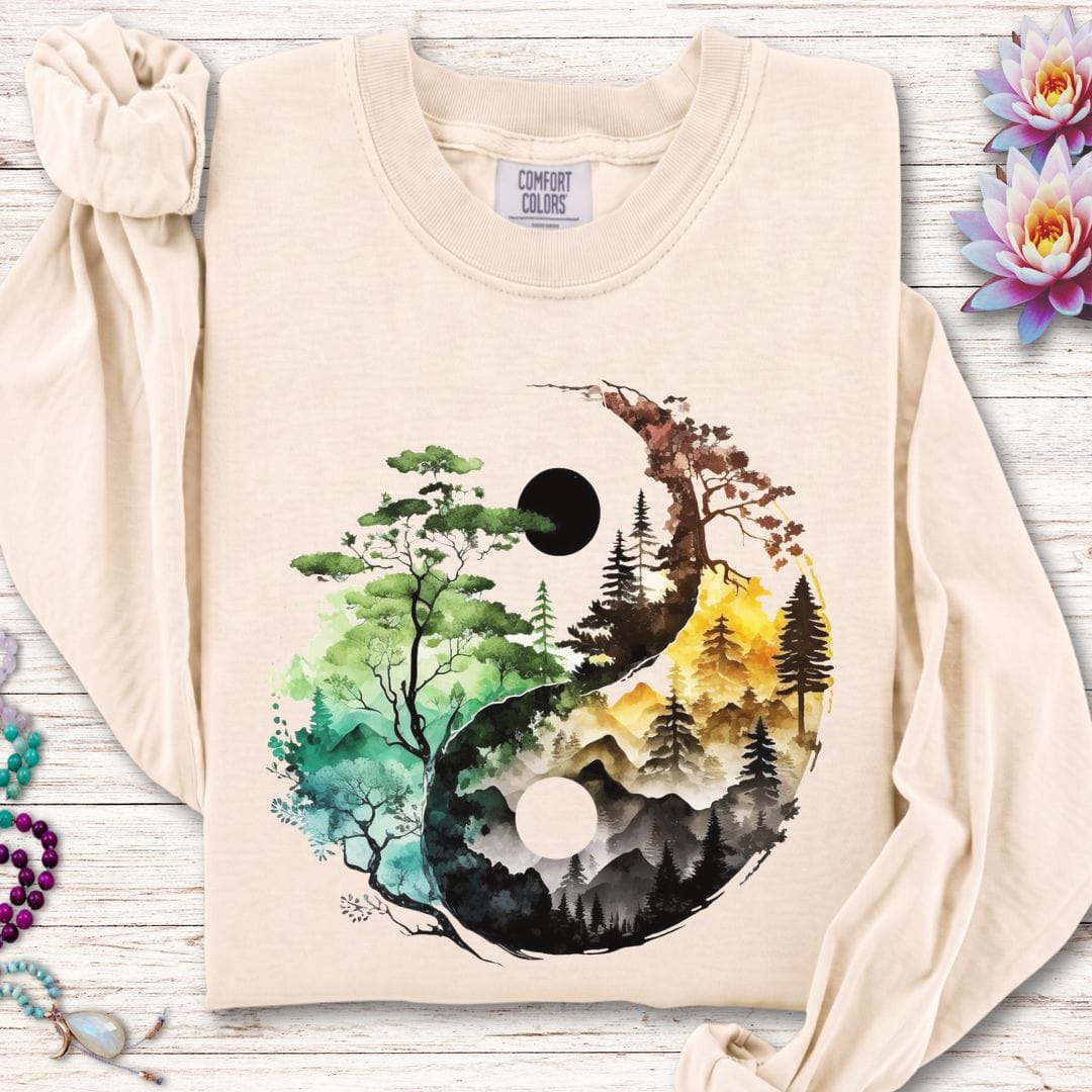 Printify Long-sleeve Nature Yin Yang Long Sleeve Tee Ivory / S