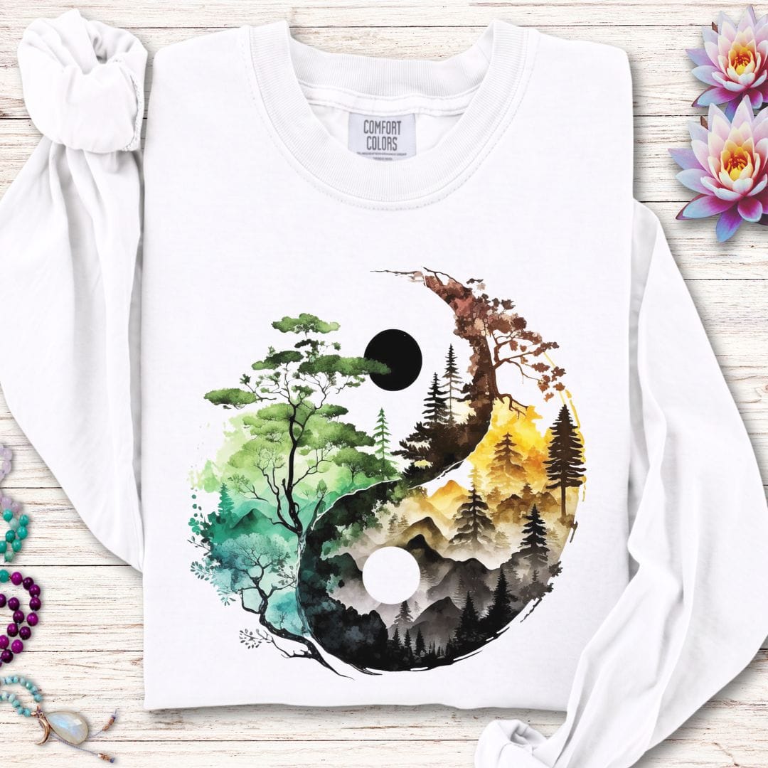Printify Long-sleeve Nature Yin Yang Long Sleeve Tee White / S