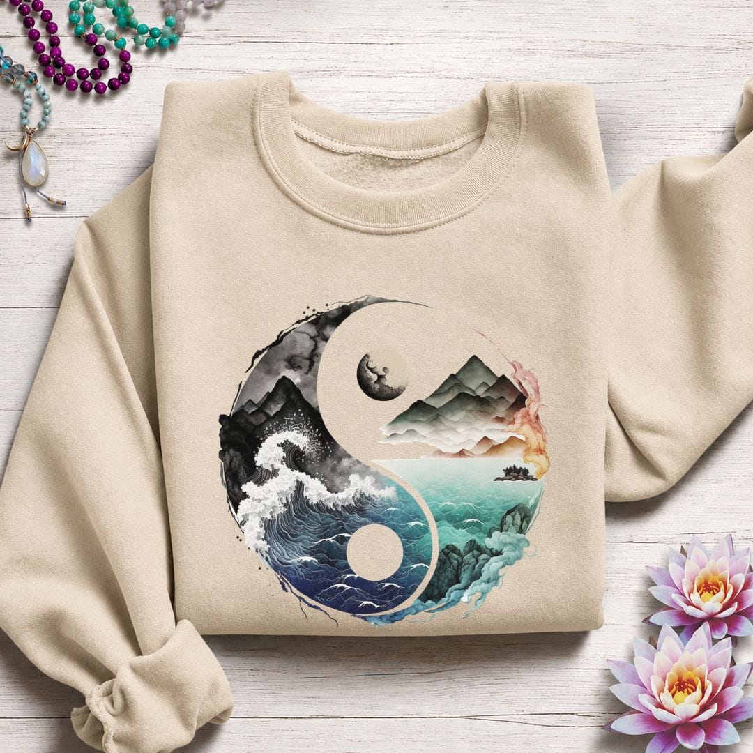 Printify Sweatshirt Ocean Yin Yang Sweatshirt S / Sand