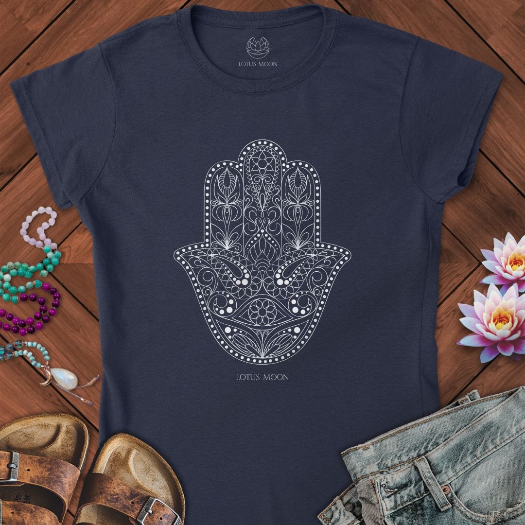 Ornate Hamsa Fitted Tee Navy