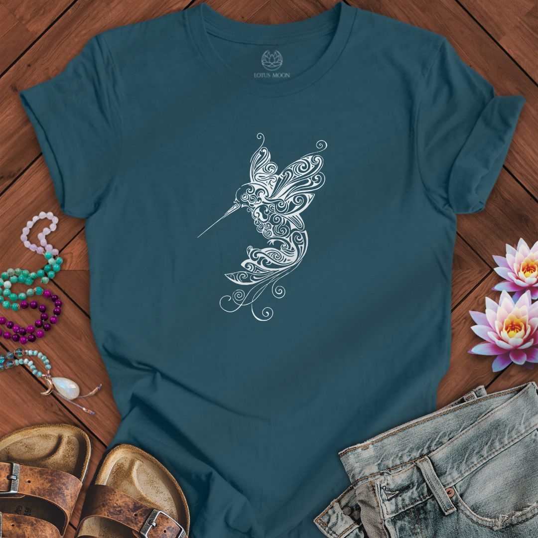 Ornate Hummingbird Tee Deep Teal