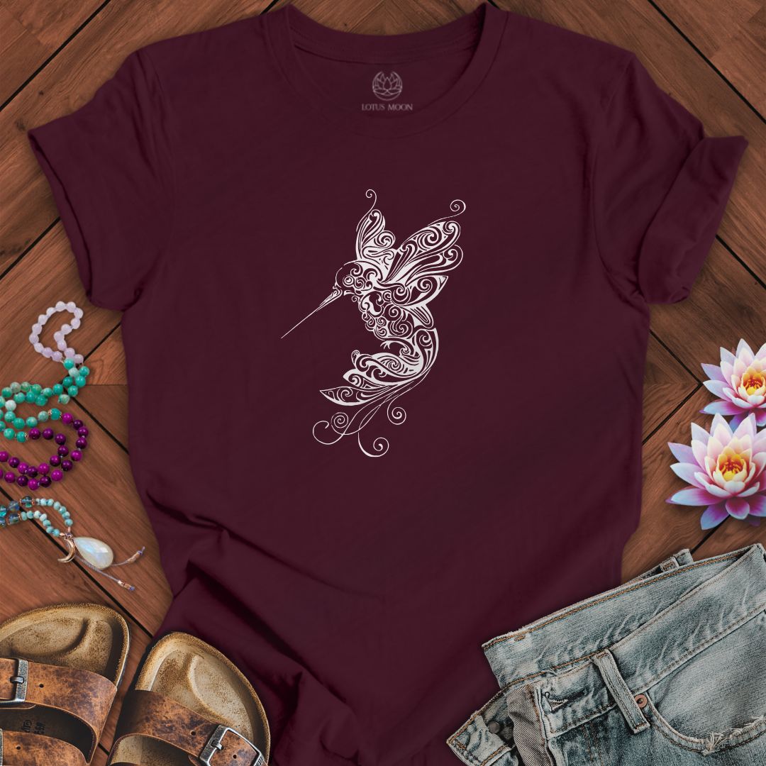 Ornate Hummingbird Tee Maroon