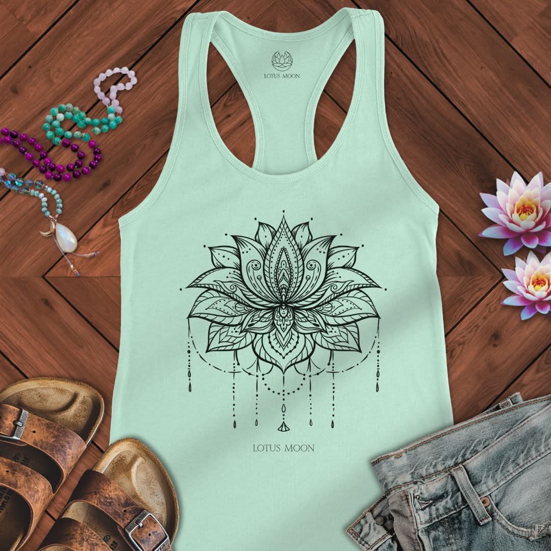 Ornate Lotus Black Tank Solid Mint