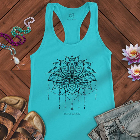 Ornate Lotus Black Tank Solid Tahiti Blue
