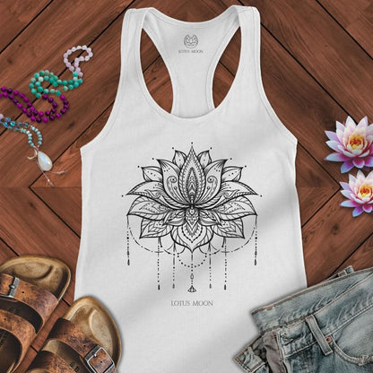 Ornate Lotus Black Tank Solid White