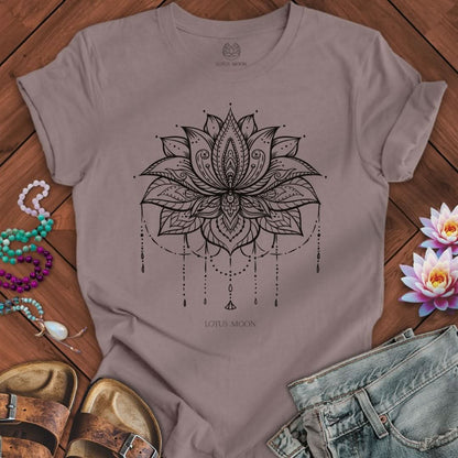 Ornate Lotus Black Tee Pebble Brown