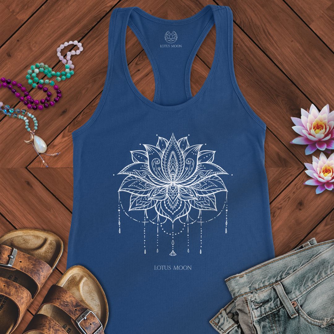 Ornate Lotus White Tank Solid Royal