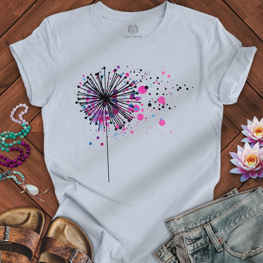 Paint Splatter Dandelion Tee Light Blue
