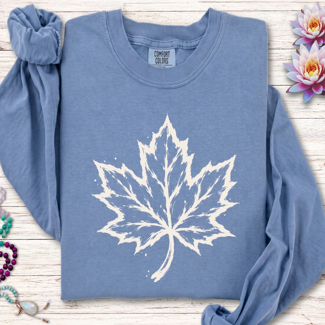Painted Maple Leaf Long Sleeve Tee Blue Jean