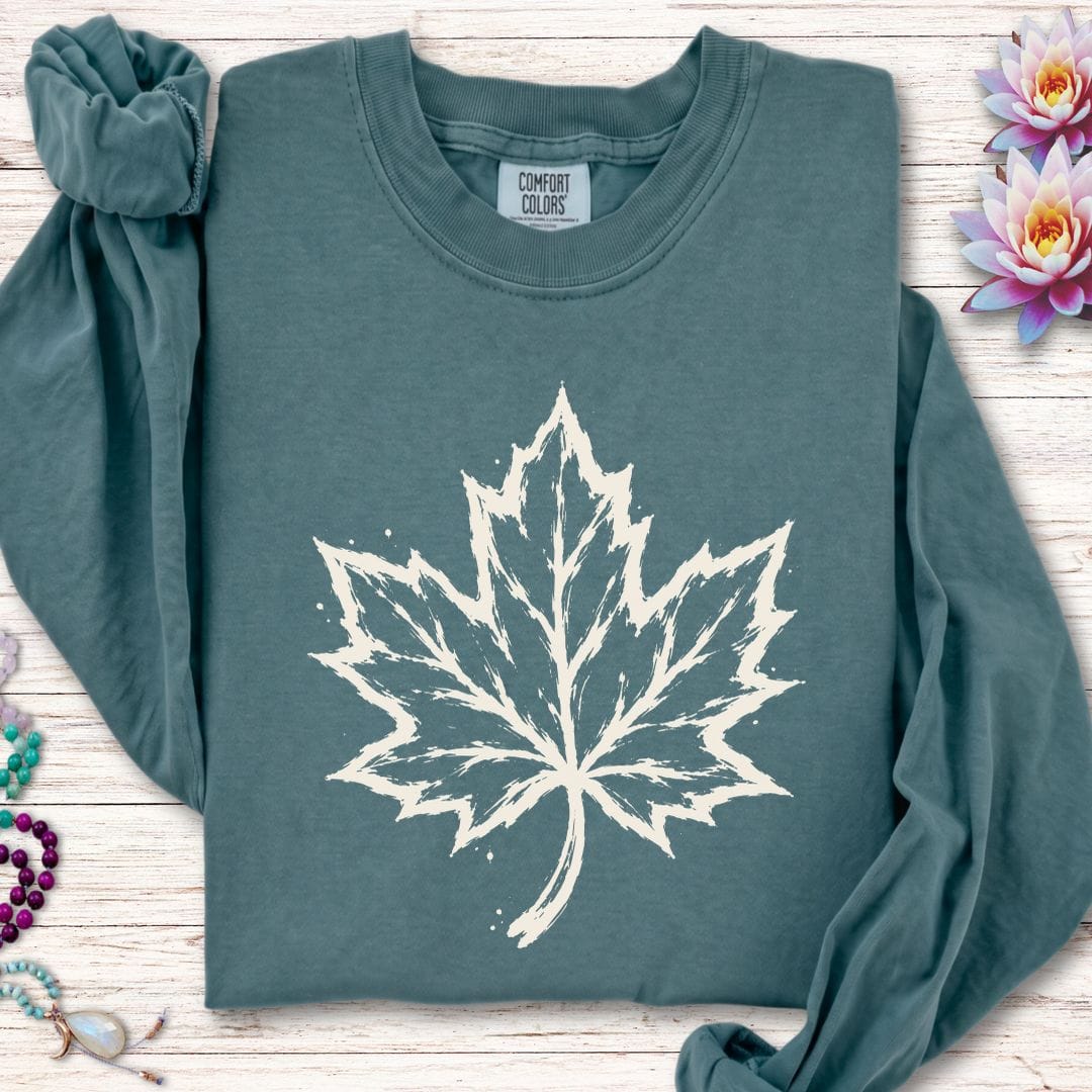 Painted Maple Leaf Long Sleeve Tee Blue Spruce
