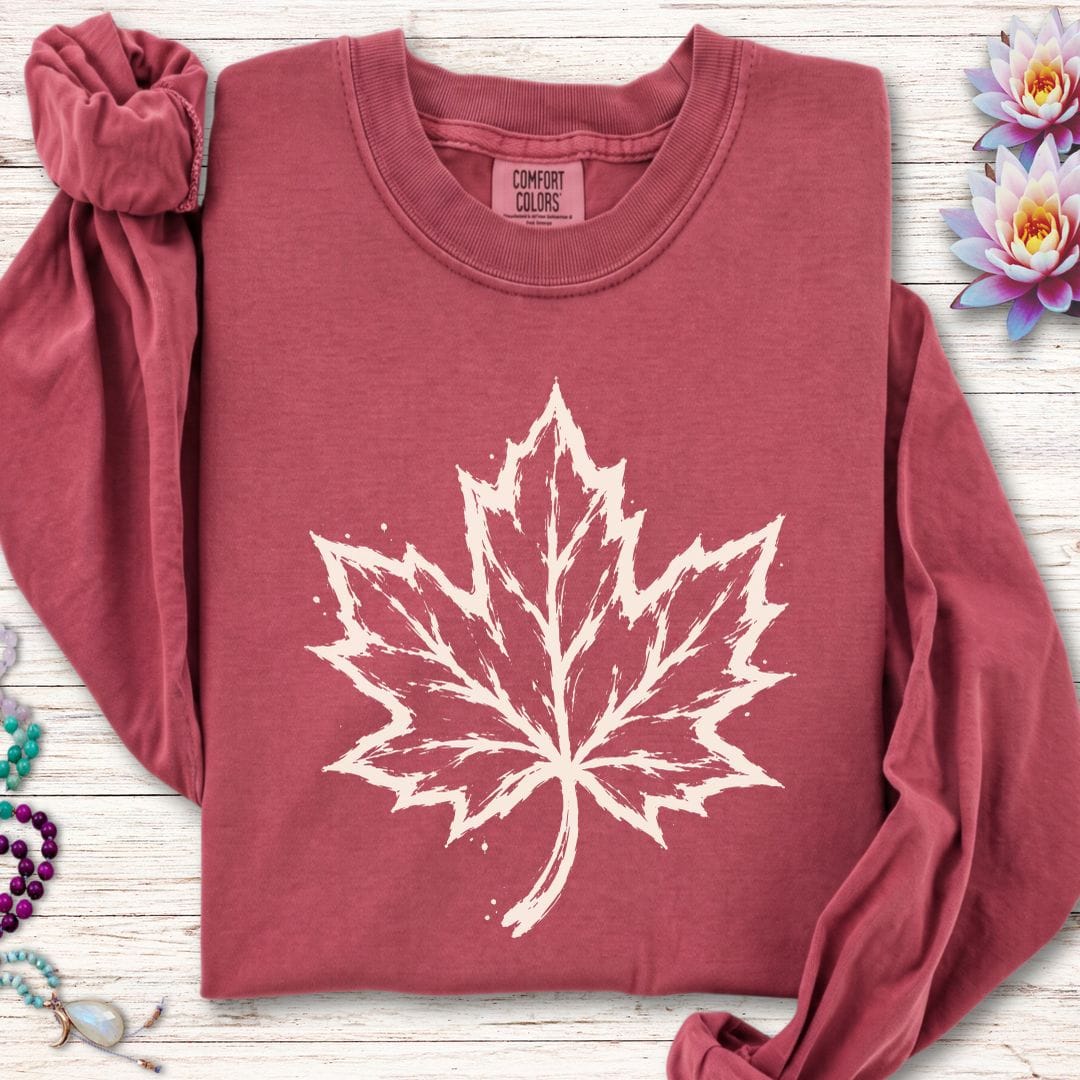 Painted Maple Leaf Long Sleeve Tee Crimson
