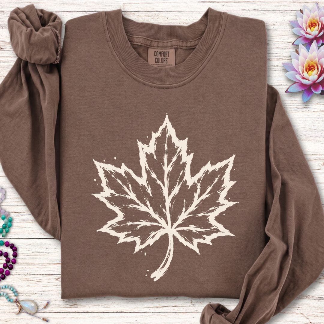 Painted Maple Leaf Long Sleeve Tee Espresso