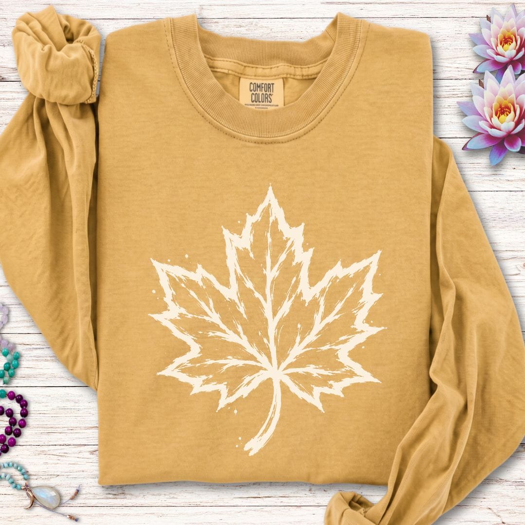 Painted Maple Leaf Long Sleeve Tee Mustard