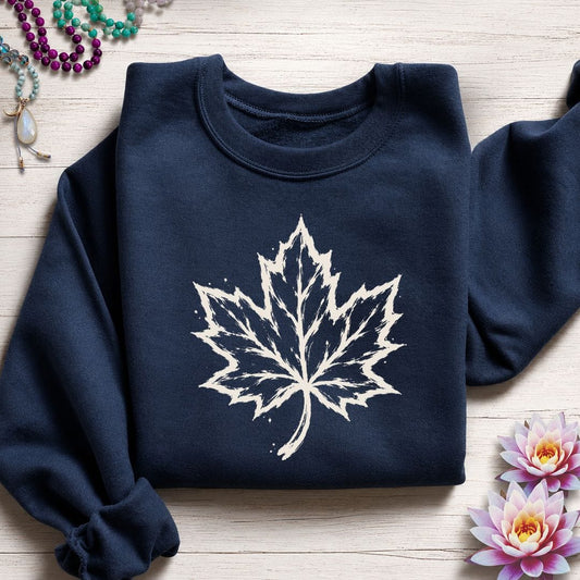 Painted Maple Leaf Sweatshirt Navy
