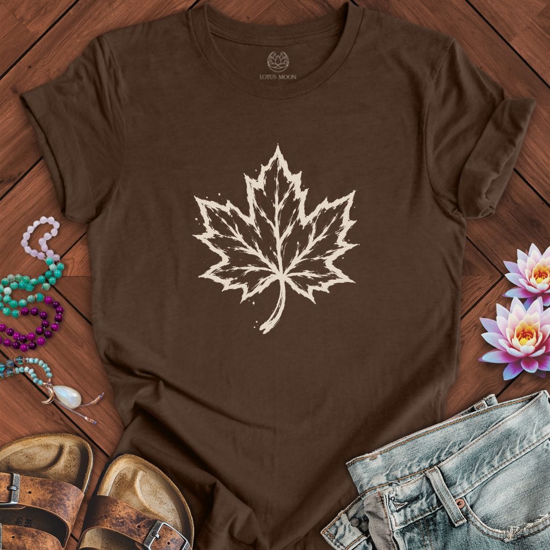 Painted Maple Leaf Tee Heather Brown