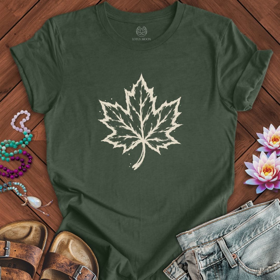 Painted Maple Leaf Tee Heather Forest