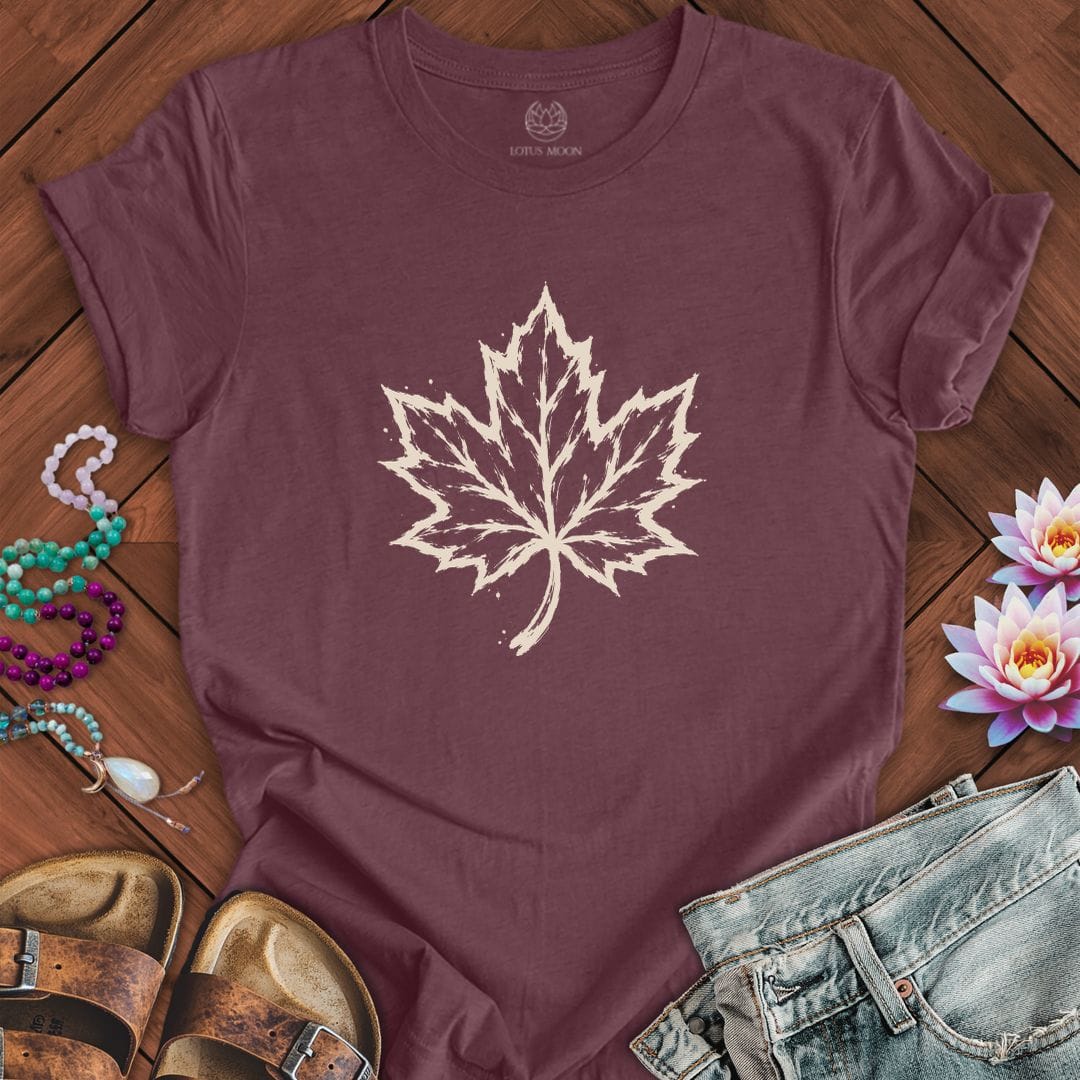 Painted Maple Leaf Tee Heather Maroon