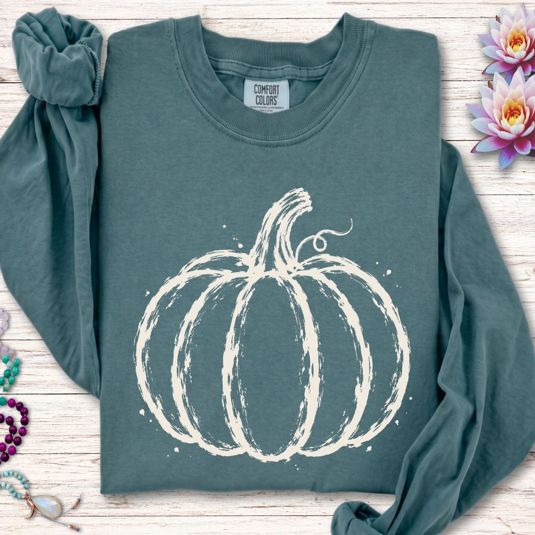 Painted Pumpkin Long Sleeve Tee Blue Spruce