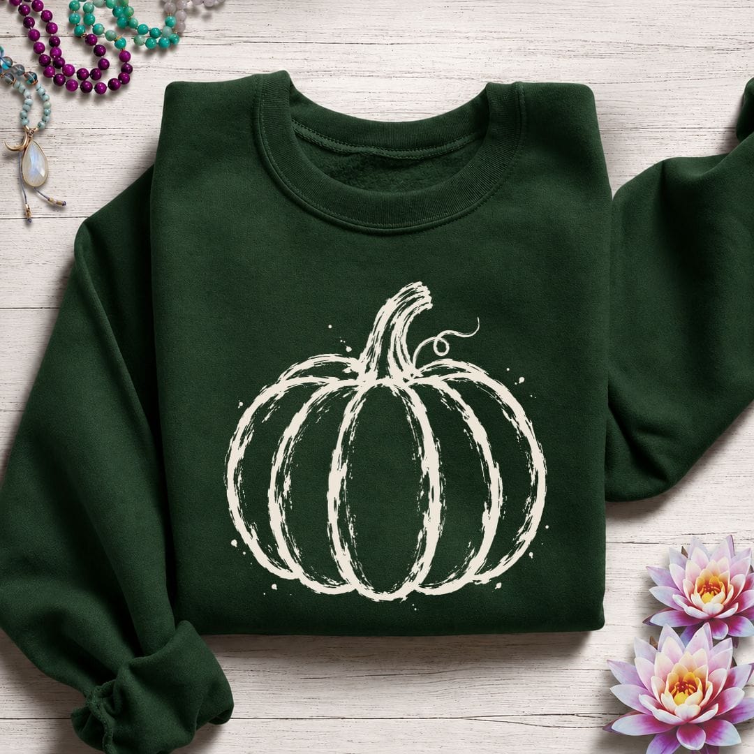 Printify Sweatshirt Painted Pumpkin Sweatshirt Forest Green / S