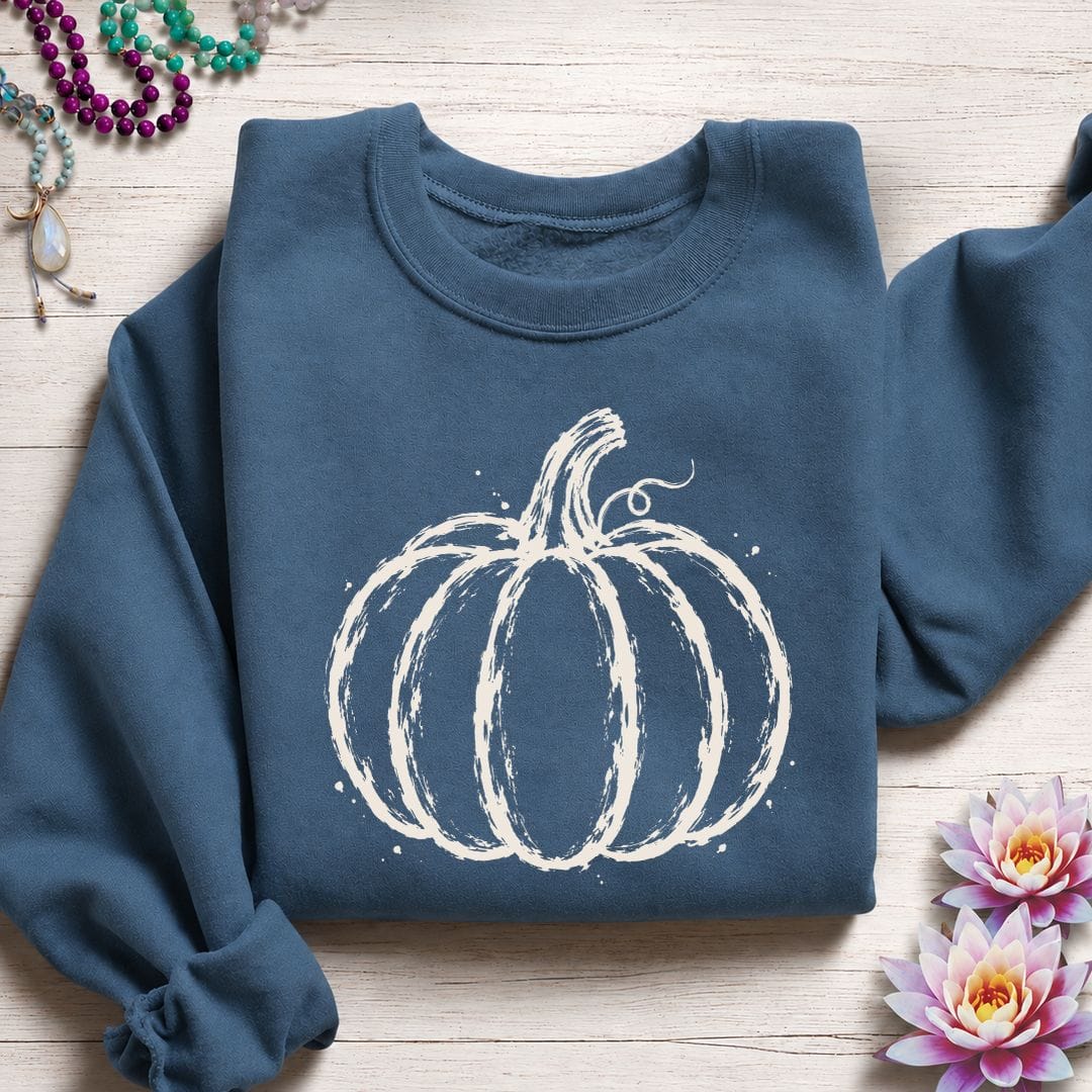 Printify Sweatshirt Painted Pumpkin Sweatshirt Indigo Blue / S