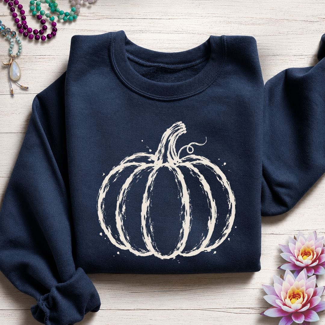 Printify Sweatshirt Painted Pumpkin Sweatshirt Navy / S