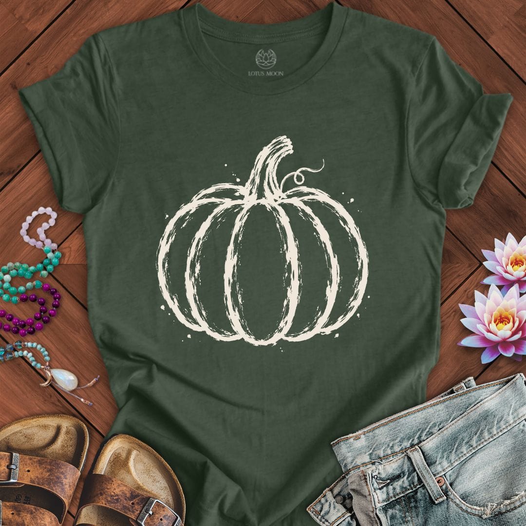 Printify T-Shirt Painted Pumpkin Tee Heather Forest / S