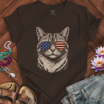 Patriotic Cat Tee Brown