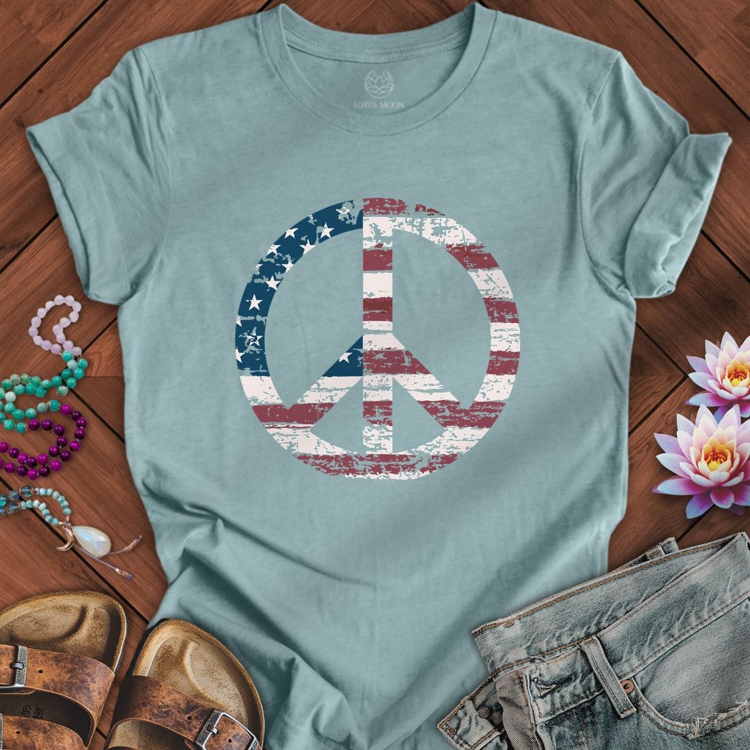 Patriotic Peace Tee Heather Blue Lagoon
