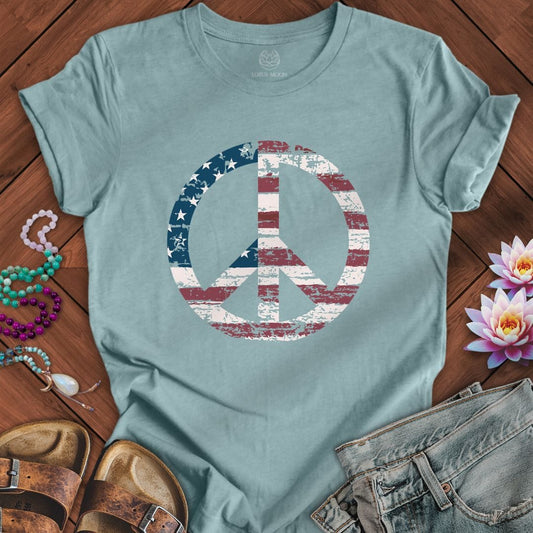 Patriotic Peace Tee Heather Blue Lagoon