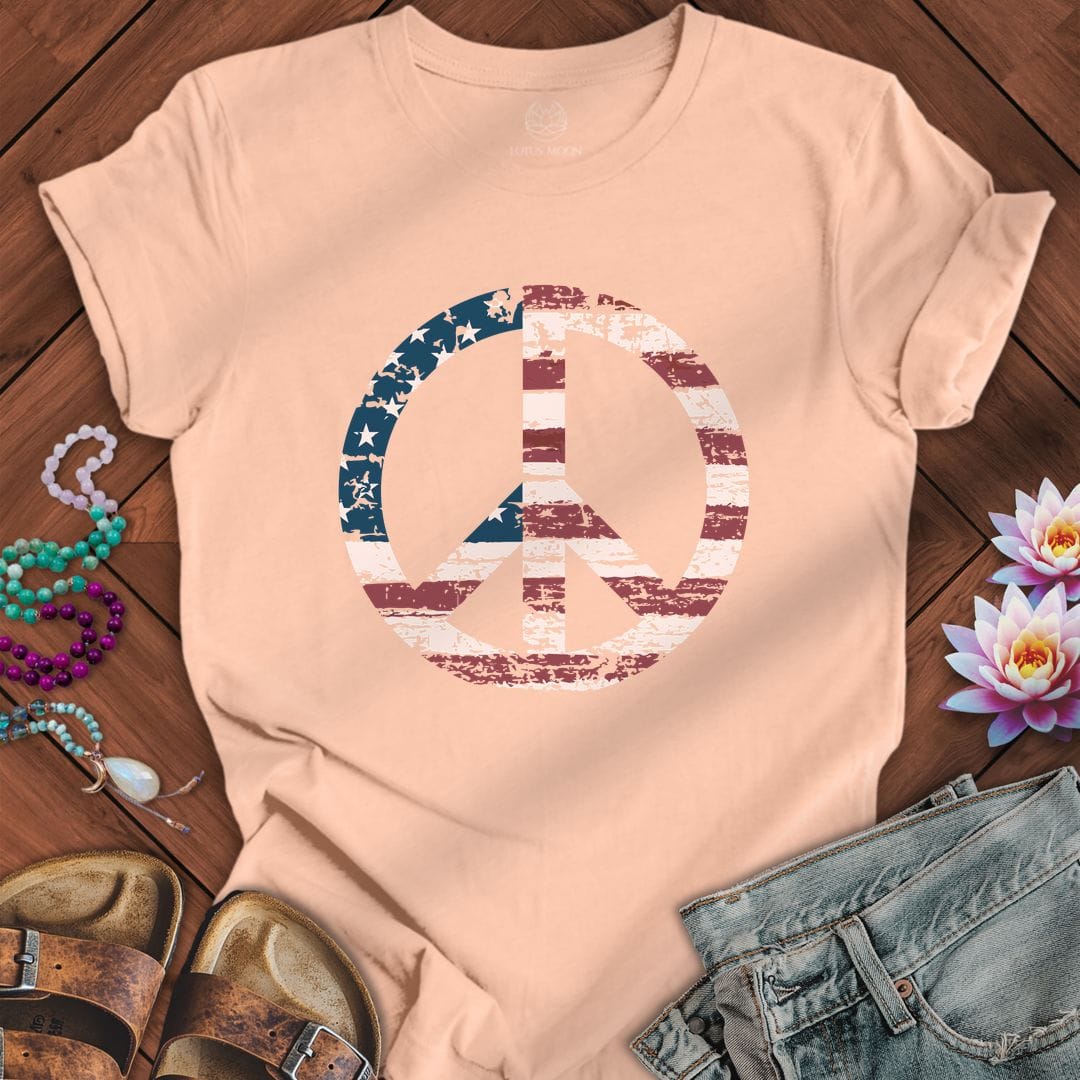 Patriotic Peace Tee Peach