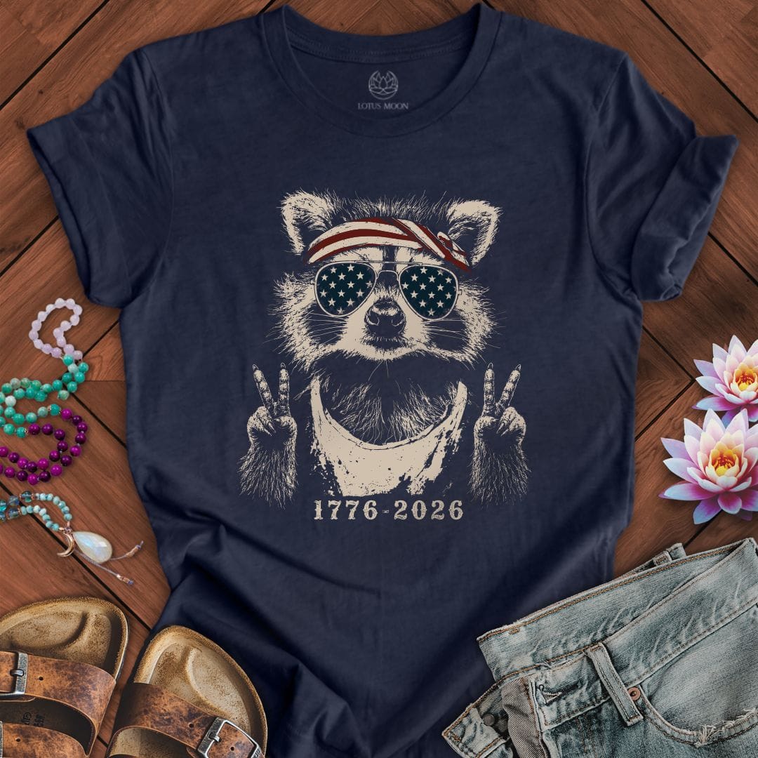 Patriotic Raccoon Tee Heather Midnight Navy