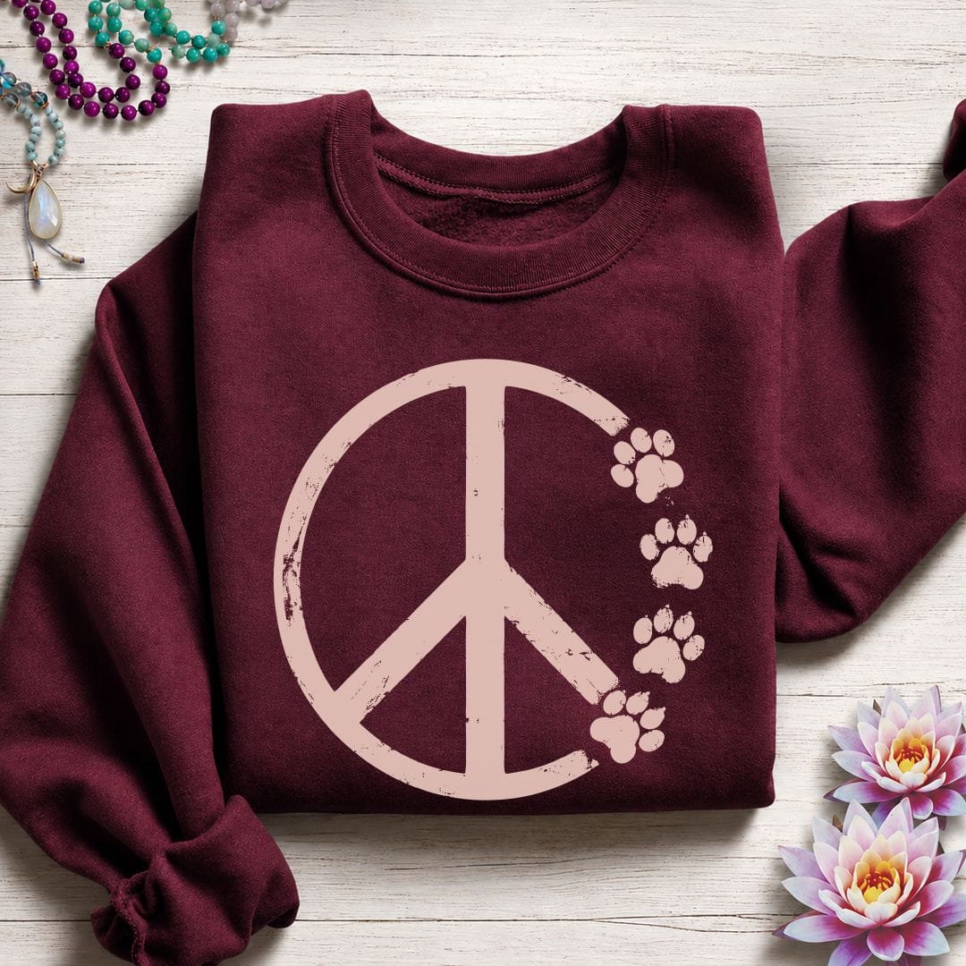 Paw Print Peace Sweatshirt Maroon