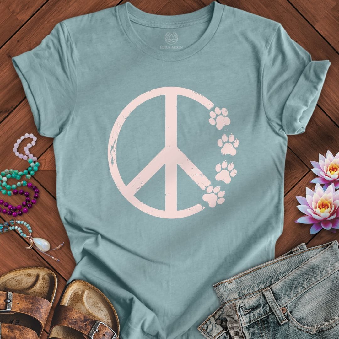 Paw Print Peace Tee Heather Blue Lagoon