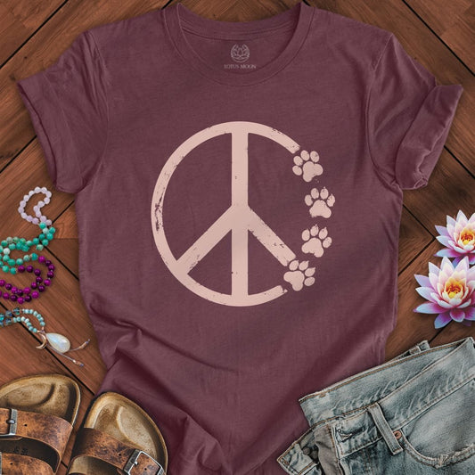 Paw Print Peace Tee Heather Maroon