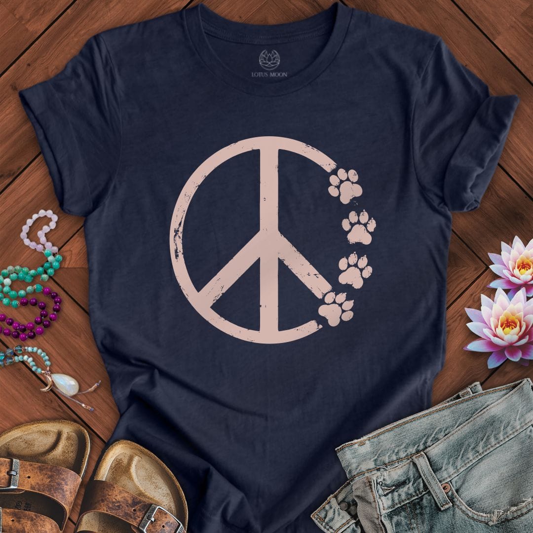 Paw Print Peace Tee Heather Midnight Navy