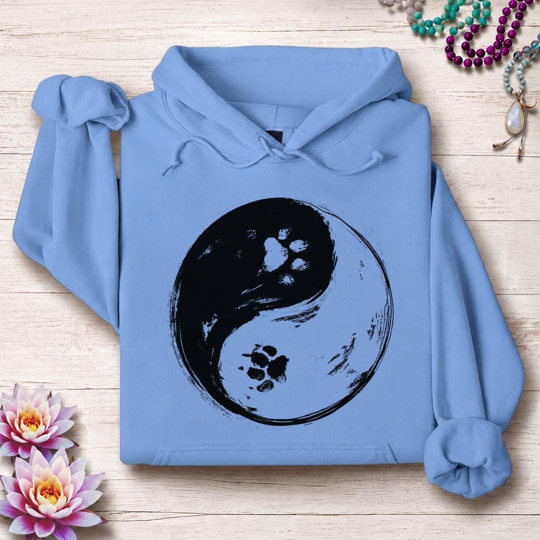 Printify Hoodie Paw Print Yin Yang Hoodie Carolina Blue / S