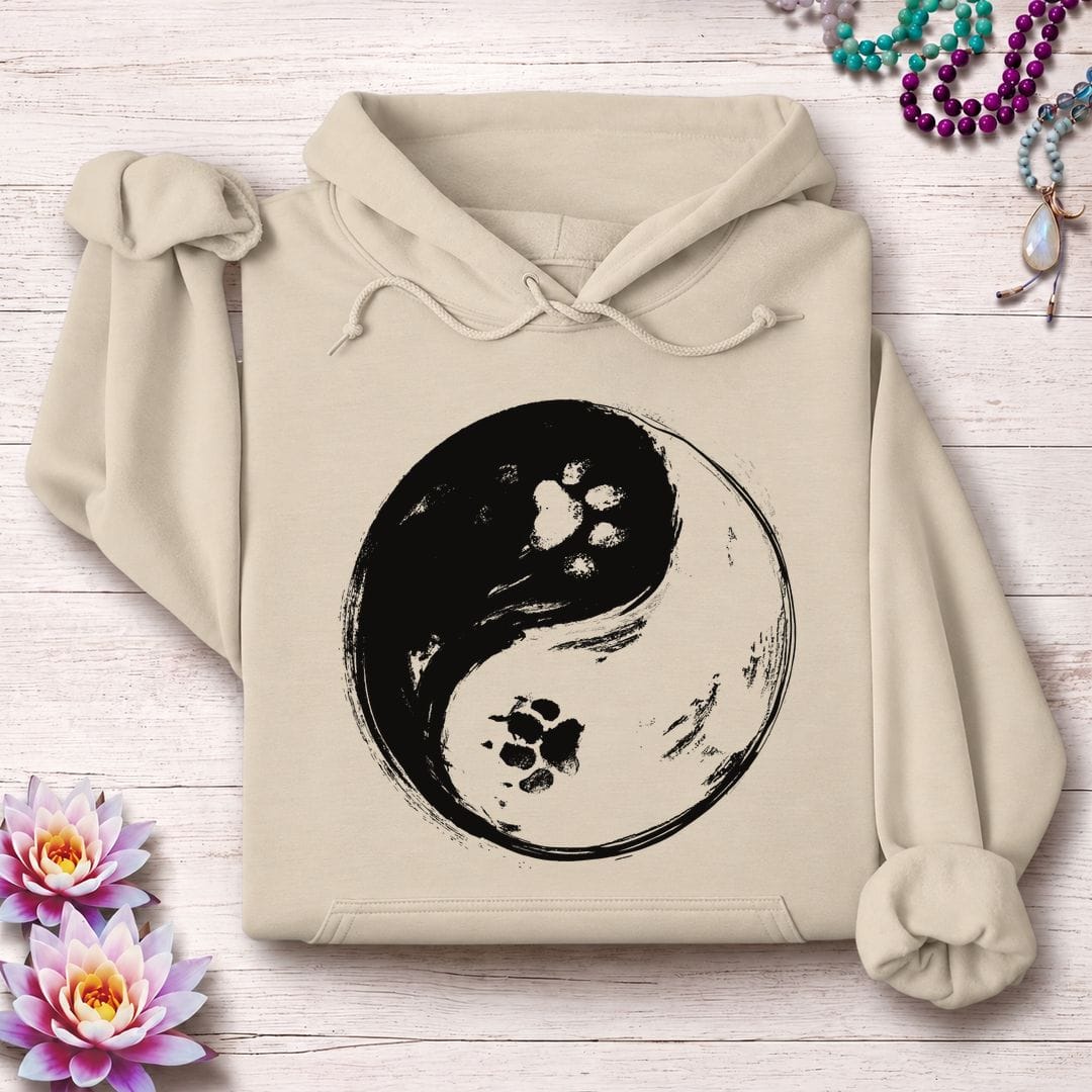 Printify Hoodie Paw Print Yin Yang Hoodie Sand / S