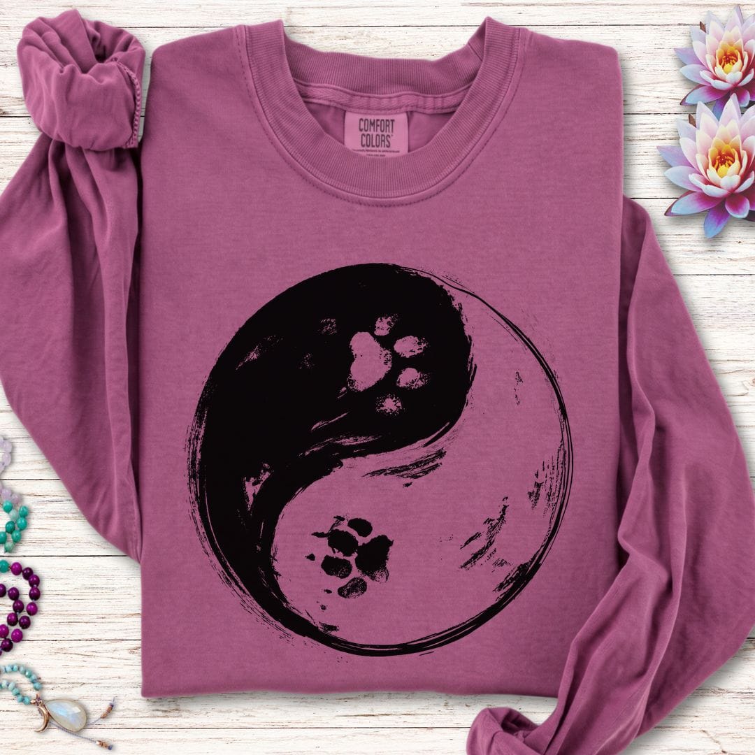 Printify Long-sleeve Paw Print Yin Yang Long Sleeve Tee Berry / S