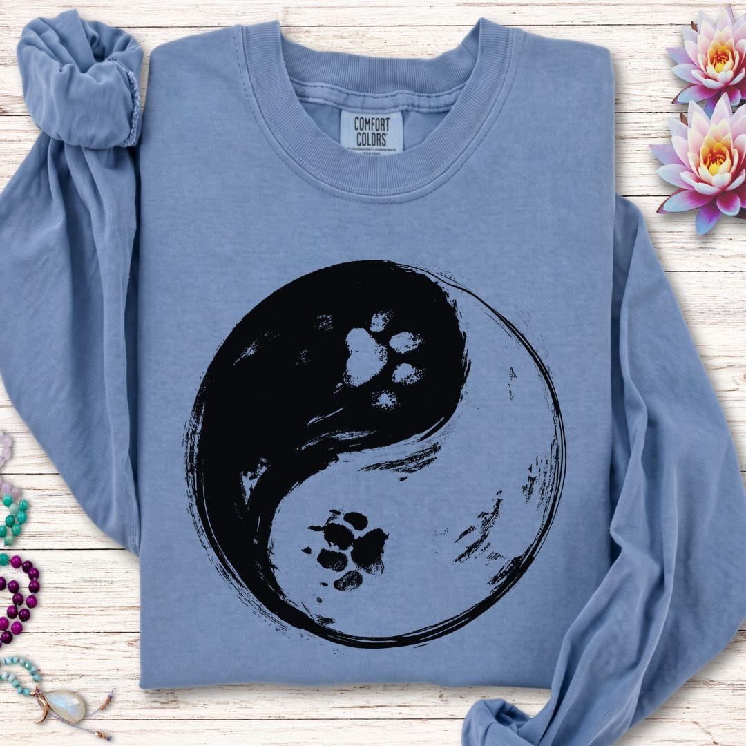Printify Long-sleeve Paw Print Yin Yang Long Sleeve Tee Blue Jean / S