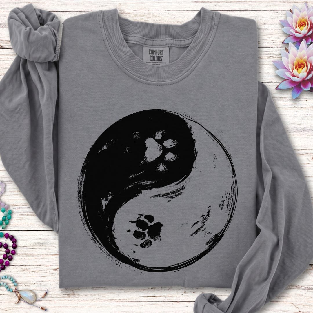 Printify Long-sleeve Paw Print Yin Yang Long Sleeve Tee Grey / S