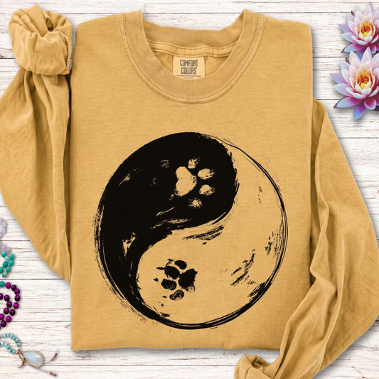 Paw Print Yin Yang Long Sleeve Tee Mustard