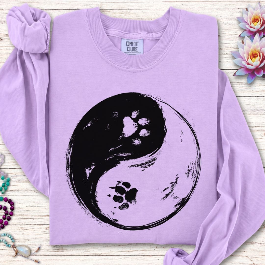 Printify Long-sleeve Paw Print Yin Yang Long Sleeve Tee Orchid / S
