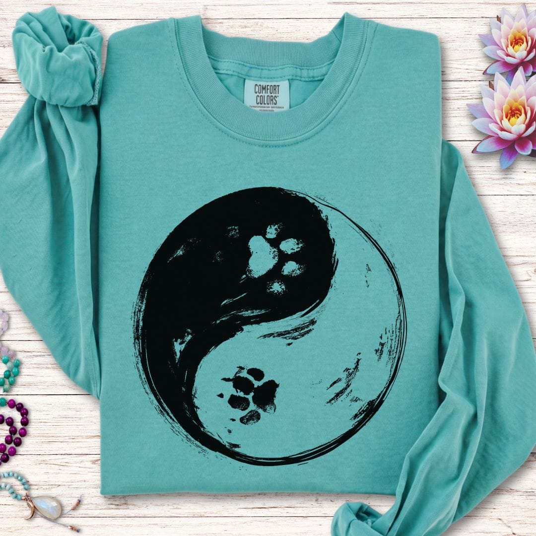 Printify Long-sleeve Paw Print Yin Yang Long Sleeve Tee Seafoam / S