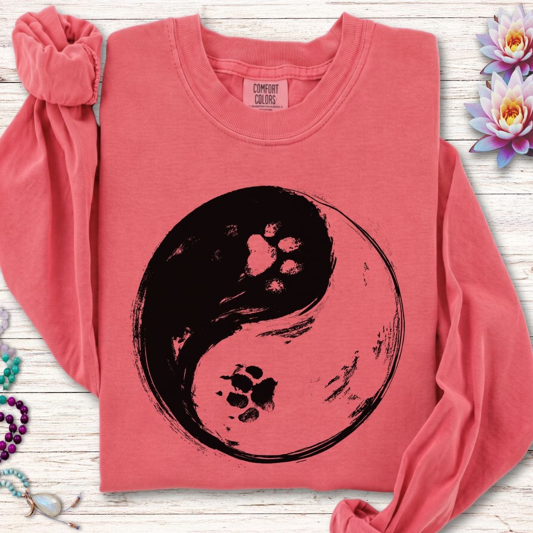 Printify Long-sleeve Paw Print Yin Yang Long Sleeve Tee Watermelon / S
