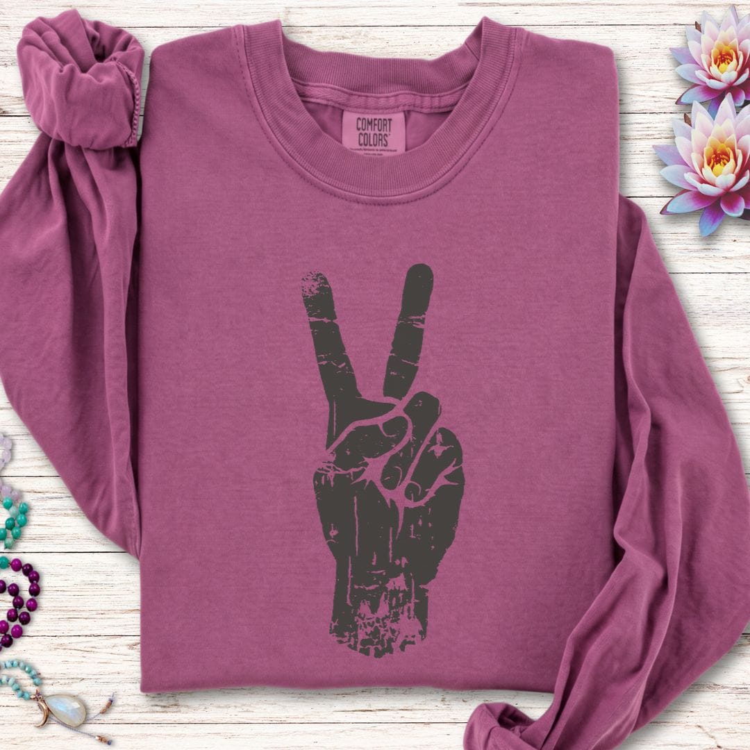 Printify Long-sleeve Peace Long Sleeve Tee Berry / S