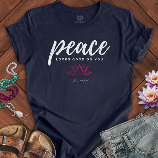 Peace Looks Good Tee Heather Midnight Navy