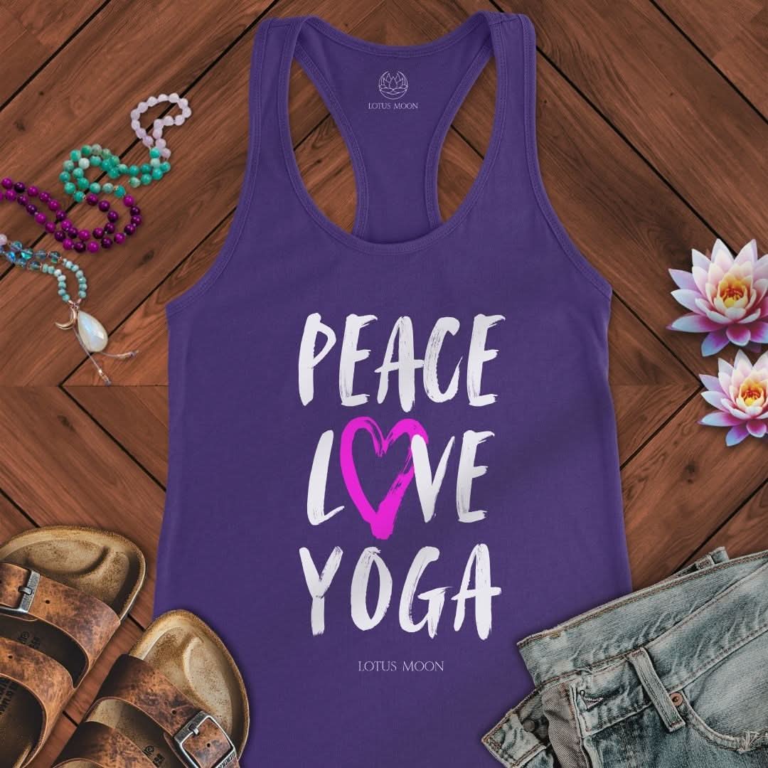 Peace Love Yoga Tank Solid Purple Rush
