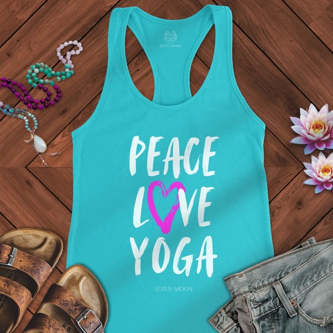 Peace Love Yoga Tank Solid Tahiti Blue
