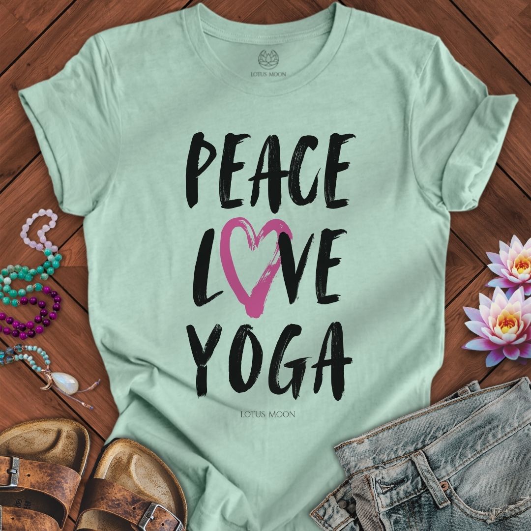 Peace Love Yoga Tee Heather Prism Mint