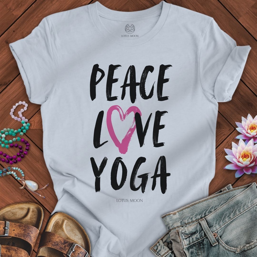 Peace Love Yoga Tee Light Blue